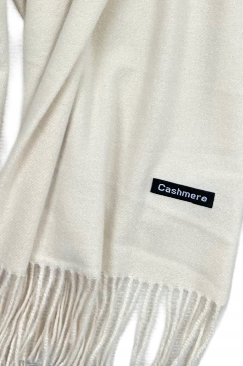 Duży beżowy szal szalik z frędzlami wełniany wiskozowy miękki Cashmere- FEEL