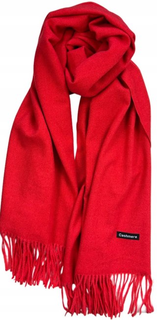 Duży czerwony szal szalik z frędzlami wełniany wiskozowy miękki Cashmere- FEEL