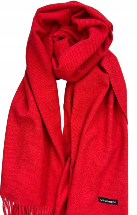 Duży czerwony szal szalik z frędzlami wełniany wiskozowy miękki Cashmere- FEEL
