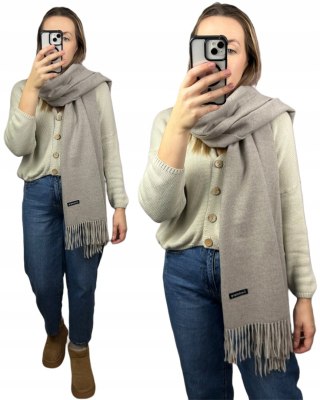 Duży fango szal szalik z frędzlami wełniany wiskozowy miękki Cashmere- FEEL
