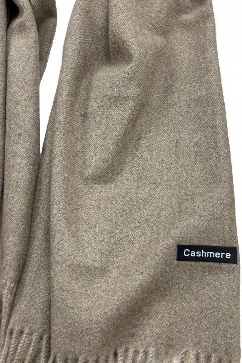 Duży jasny brąz szal szalik z frędzlami wełniany wiskozowy miękki Cashmere- FEEL
