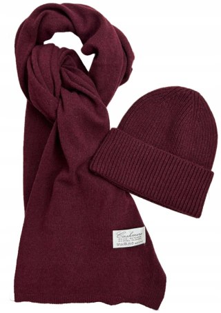 Komplet bordowy czapka szalik wełna wiskoza kaszmir wełniany Cashmere- SOFTELLA