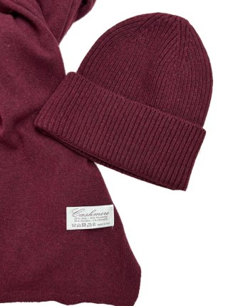 Komplet bordowy czapka szalik wełna wiskoza kaszmir wełniany Cashmere- SOFTELLA
