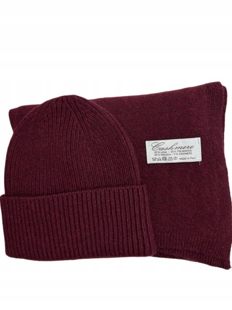 Komplet bordowy czapka szalik wełna wiskoza kaszmir wełniany Cashmere- SOFTELLA