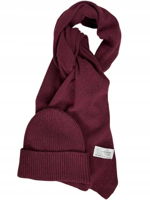 Komplet bordowy czapka szalik wełna wiskoza kaszmir wełniany Cashmere- SOFTELLA