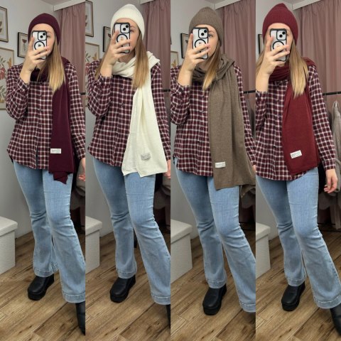 Komplet bordowy czapka szalik wełna wiskoza kaszmir wełniany Cashmere- SOFTELLA
