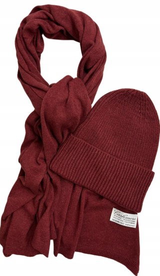 Komplet czerwony czapka szalik wełna wiskoza kaszmir wełniany Cashmere- SOFTELLA