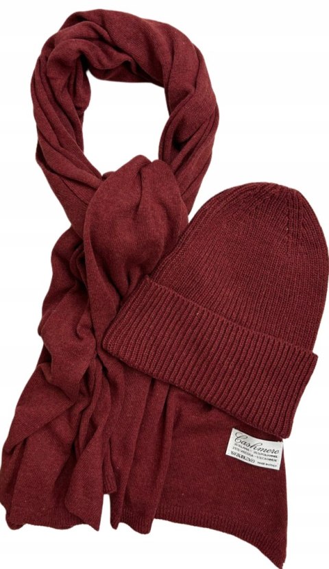 Komplet czerwony czapka szalik wełna wiskoza kaszmir wełniany Cashmere- SOFTELLA