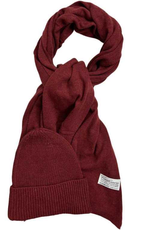 Komplet czerwony czapka szalik wełna wiskoza kaszmir wełniany Cashmere- SOFTELLA