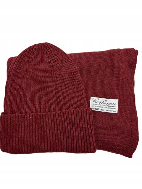Komplet czerwony czapka szalik wełna wiskoza kaszmir wełniany Cashmere- SOFTELLA