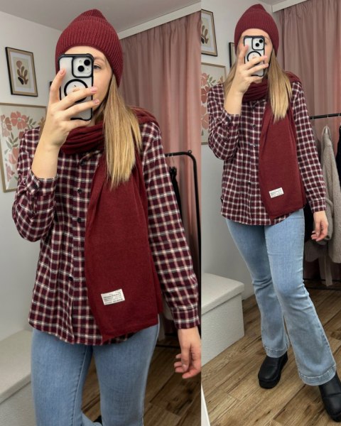 Komplet czerwony czapka szalik wełna wiskoza kaszmir wełniany Cashmere- SOFTELLA