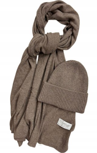 Komplet fango beż czapka szalik wełna wiskoza kaszmir wełniany Cashmere- SOFTELLA