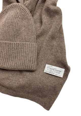 Komplet fango beż czapka szalik wełna wiskoza kaszmir wełniany Cashmere- SOFTELLA