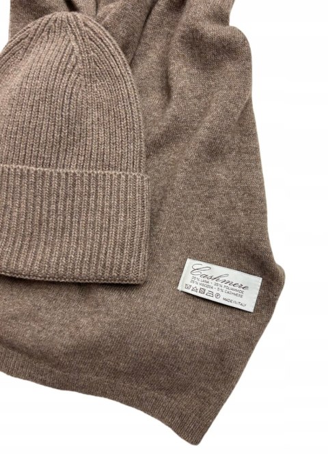 Komplet fango beż czapka szalik wełna wiskoza kaszmir wełniany Cashmere- SOFTELLA