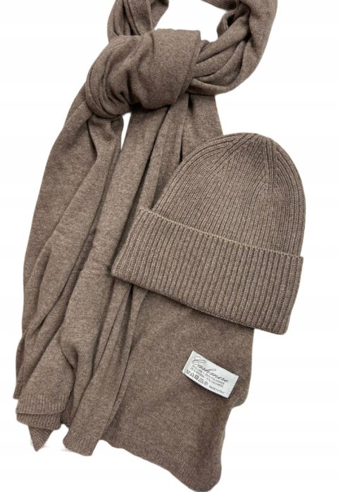 Komplet fango beż czapka szalik wełna wiskoza kaszmir wełniany Cashmere- SOFTELLA