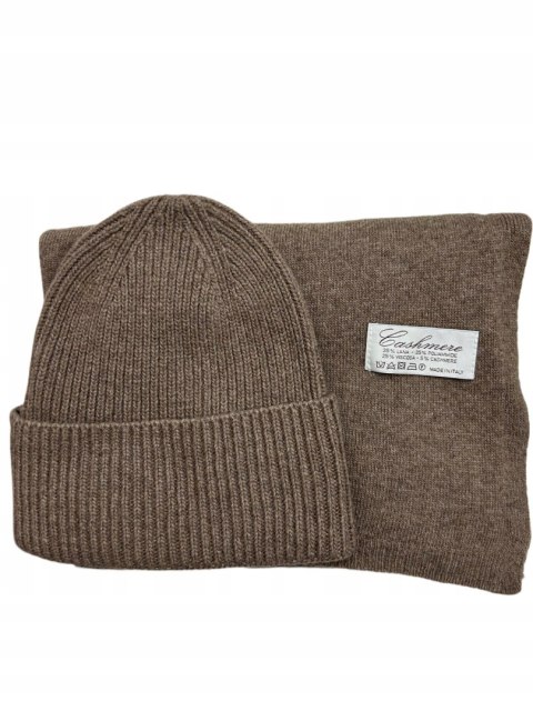 Komplet fango beż czapka szalik wełna wiskoza kaszmir wełniany Cashmere- SOFTELLA