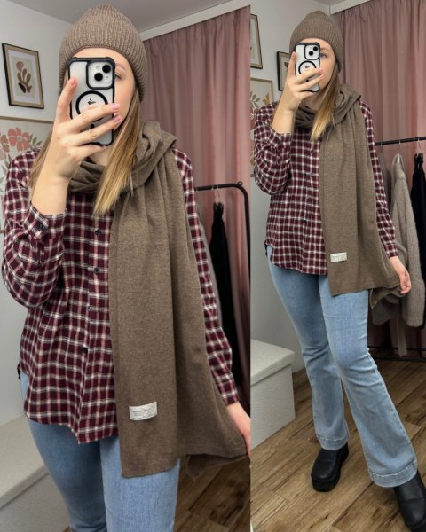 Komplet fango beż czapka szalik wełna wiskoza kaszmir wełniany Cashmere- SOFTELLA