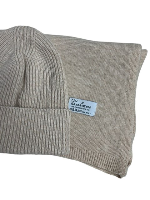 Komplet kaszmirowy beżowy wełniany wełna kaszmir czapka szalik Cashmere- CASHMIRA