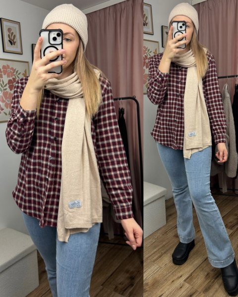 Komplet kaszmirowy beżowy wełniany wełna kaszmir czapka szalik Cashmere- CASHMIRA