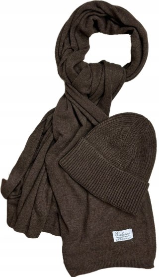 Komplet kaszmirowy brązowy wełniany wełna kaszmir czapka szalik Cashmere- CASHMIRA