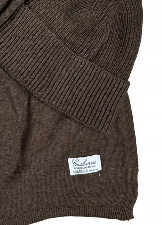 Komplet kaszmirowy brązowy wełniany wełna kaszmir czapka szalik Cashmere- CASHMIRA