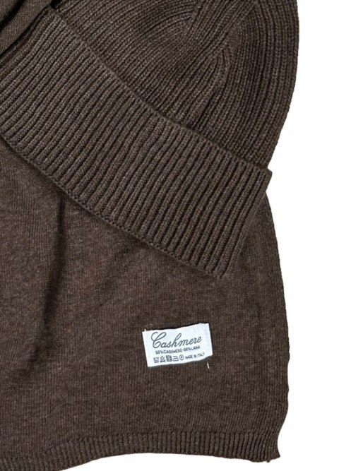 Komplet kaszmirowy brązowy wełniany wełna kaszmir czapka szalik Cashmere- CASHMIRA