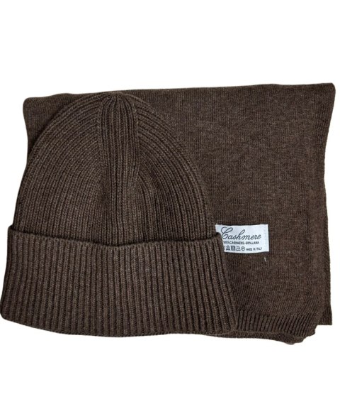 Komplet kaszmirowy brązowy wełniany wełna kaszmir czapka szalik Cashmere- CASHMIRA