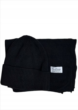 Komplet kaszmirowy czarny wełniany wełna kaszmir czapka szalik Cashmere- CASHMIRA