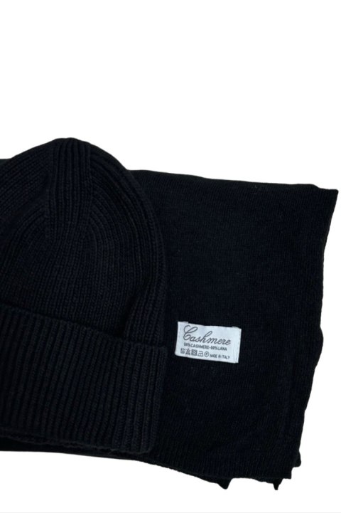 Komplet kaszmirowy czarny wełniany wełna kaszmir czapka szalik Cashmere- CASHMIRA