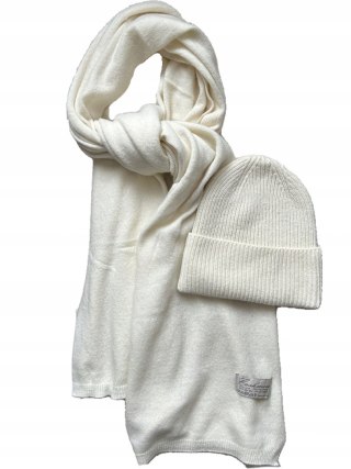 Komplet śmietankowy czapka szalik wełna wiskoza kaszmir wełniany Cashmere- SOFTELLA