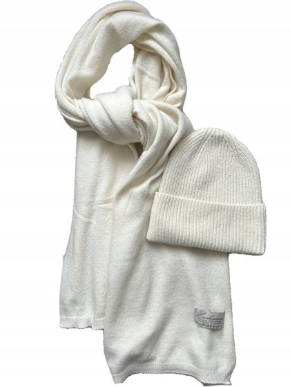Komplet śmietankowy czapka szalik wełna wiskoza kaszmir wełniany Cashmere- SOFTELLA