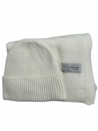 Komplet śmietankowy czapka szalik wełna wiskoza kaszmir wełniany Cashmere- SOFTELLA