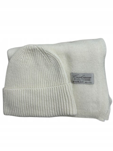 Komplet śmietankowy czapka szalik wełna wiskoza kaszmir wełniany Cashmere- SOFTELLA