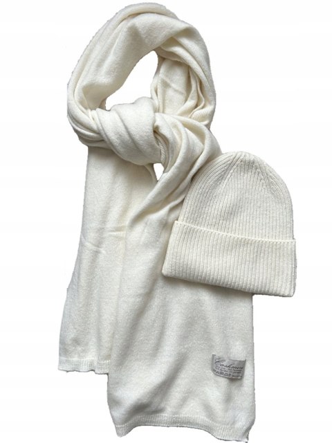 Komplet śmietankowy czapka szalik wełna wiskoza kaszmir wełniany Cashmere- SOFTELLA