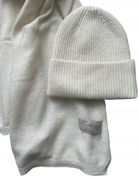 Komplet śmietankowy czapka szalik wełna wiskoza kaszmir wełniany Cashmere- SOFTELLA