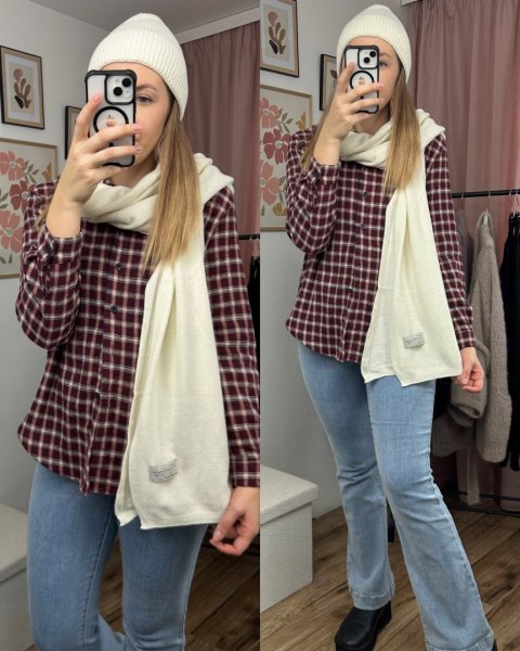 Komplet śmietankowy czapka szalik wełna wiskoza kaszmir wełniany Cashmere- SOFTELLA