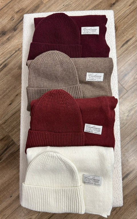 Komplet śmietankowy czapka szalik wełna wiskoza kaszmir wełniany Cashmere- SOFTELLA