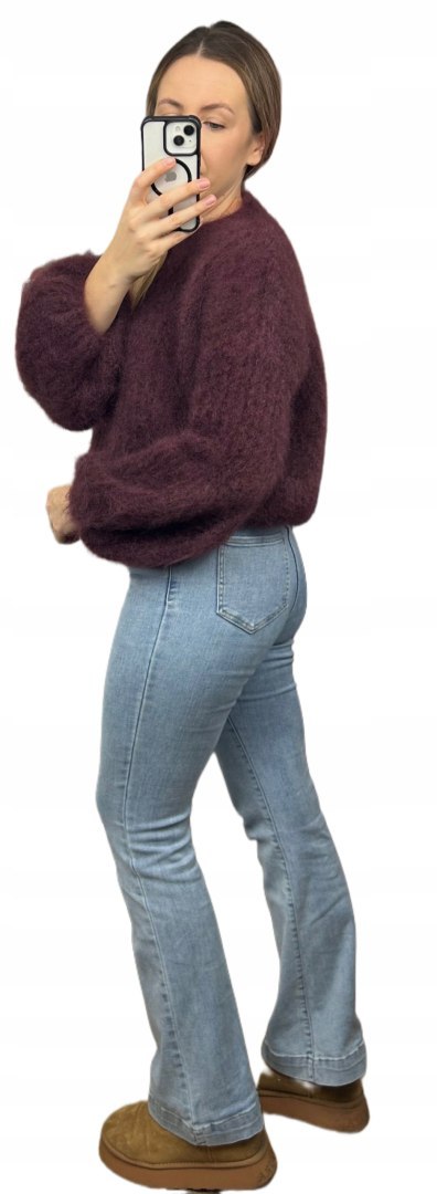 Sweter bordo puszysty kid moher prążek szerokie rękawy dzwonki moherowy- SOFT BELL
