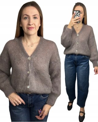 Sweter kardigan beżowy fango super kid moher 80% miękki Toscana39- MOHAIR COZY