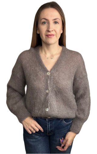 Sweter kardigan beżowy fango super kid moher 80% miękki Toscana39- MOHAIR COZY