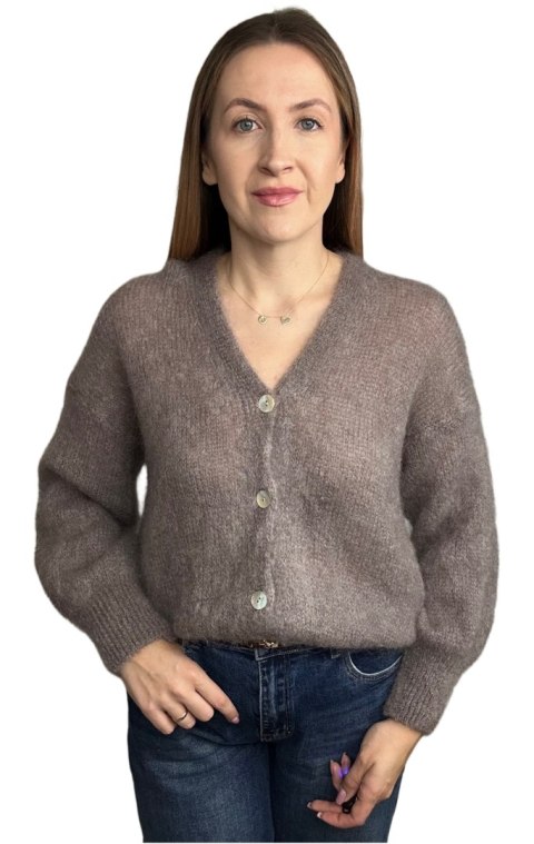 Sweter kardigan beżowy fango super kid moher 80% miękki Toscana39- MOHAIR COZY