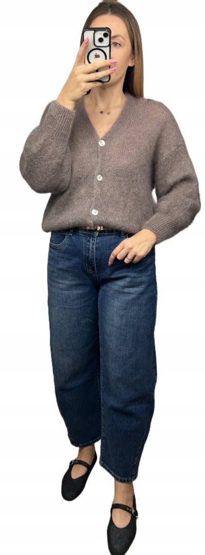 Sweter kardigan beżowy fango super kid moher 80% miękki Toscana39- MOHAIR COZY