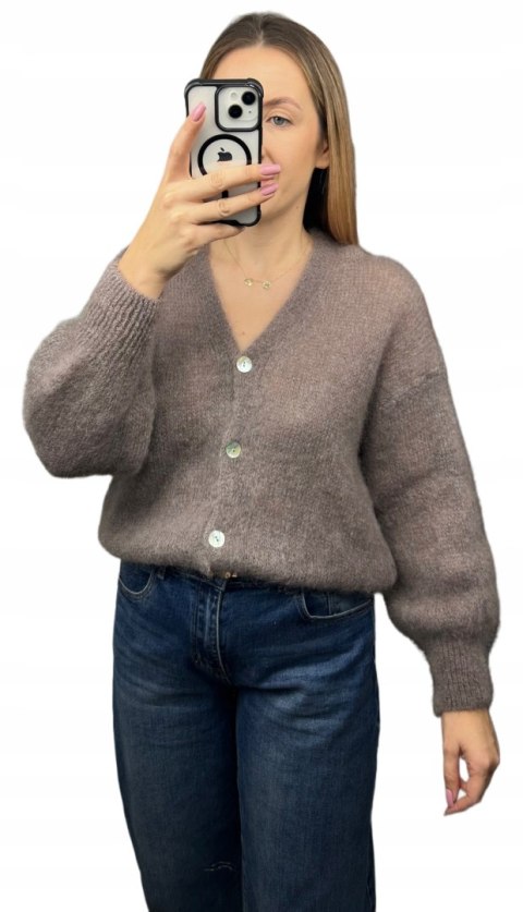 Sweter kardigan beżowy fango super kid moher 80% miękki Toscana39- MOHAIR COZY