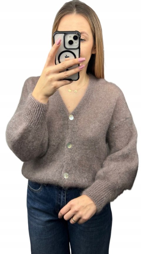 Sweter kardigan beżowy fango super kid moher 80% miękki Toscana39- MOHAIR COZY