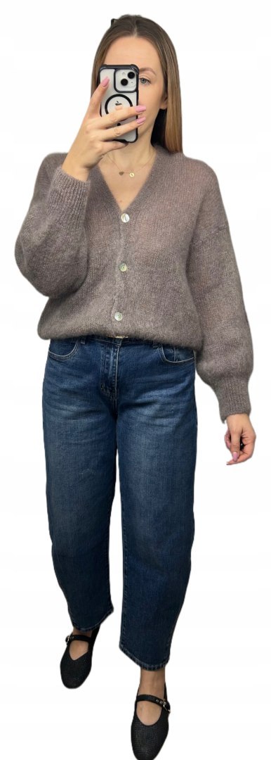 Sweter kardigan beżowy fango super kid moher 80% miękki Toscana39- MOHAIR COZY