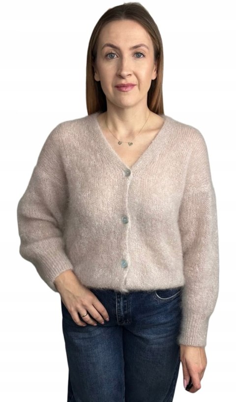 Sweter kardigan beżowy super kid moher 80% miękki Toscana39- MOHAIR COZY