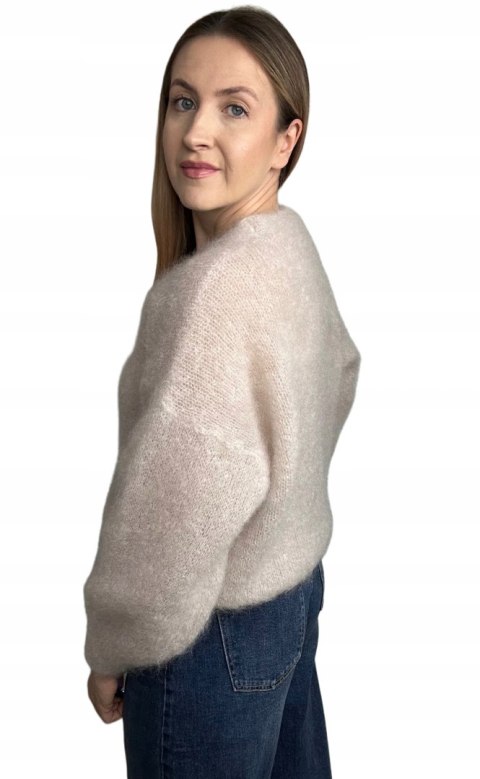 Sweter kardigan beżowy super kid moher 80% miękki Toscana39- MOHAIR COZY