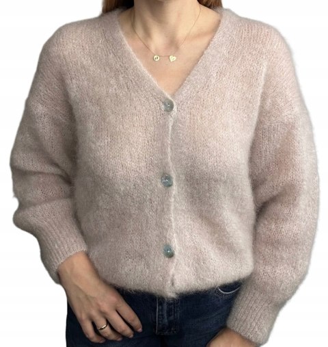 Sweter kardigan beżowy super kid moher 80% miękki Toscana39- MOHAIR COZY