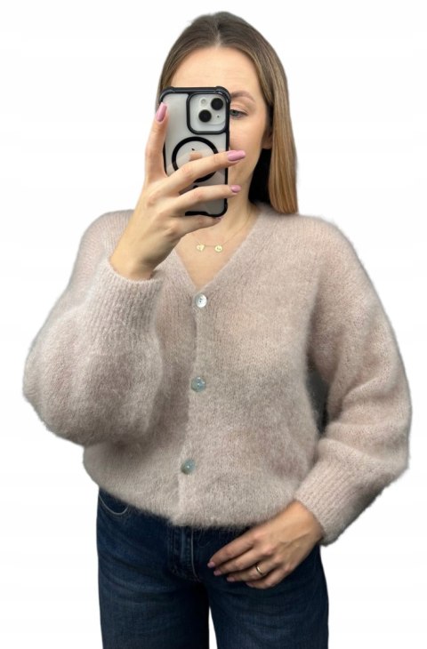 Sweter kardigan beżowy super kid moher 80% miękki Toscana39- MOHAIR COZY