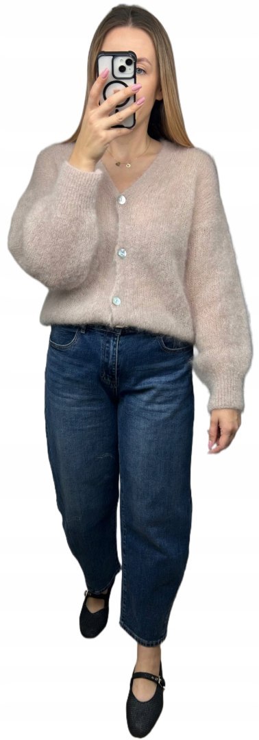 Sweter kardigan beżowy super kid moher 80% miękki Toscana39- MOHAIR COZY